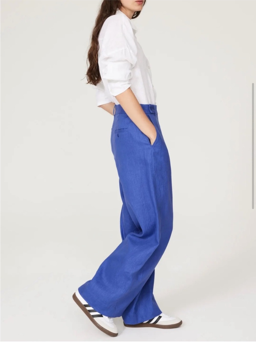 Madewell Harlow 100% linen wide leg pants royal blue - Picture 6 of 11